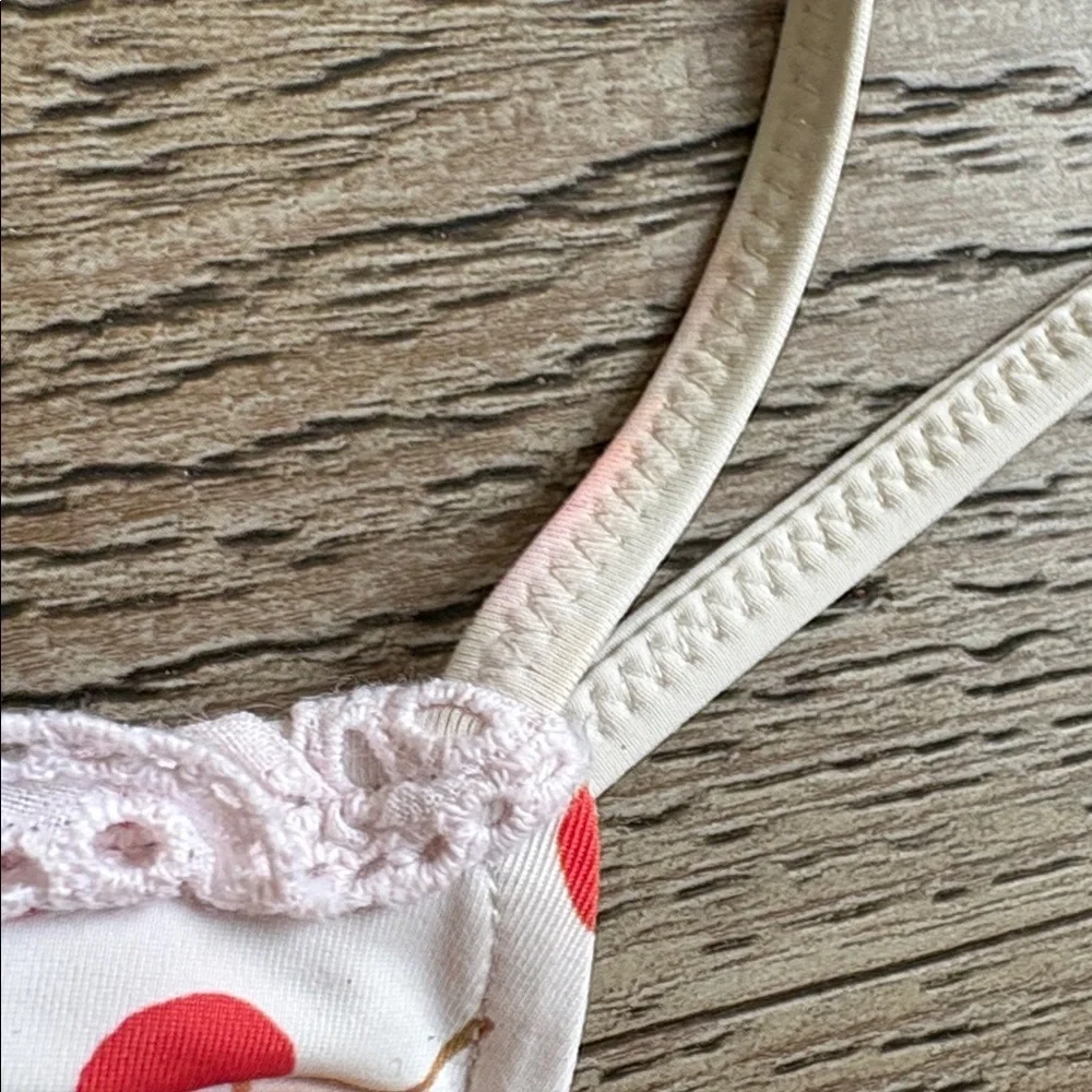 Frankies Bikinis x Sydney Sweeney Lucia Bikini Top White Cherry Print Lace Trim